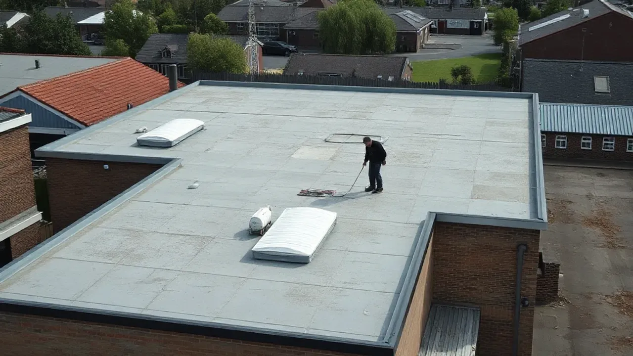 An elevated view across a site relevant to Commercial flat roofing near Sittingbourne near Whitstable