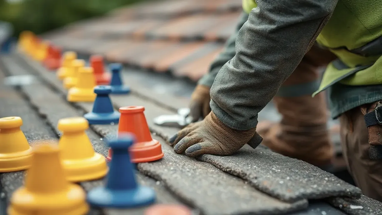 Tools and site markers used in roofing